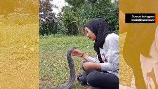 Nainen suutelee myrkyllistä käärmettä suulle ja kauhistuttaa internetiä