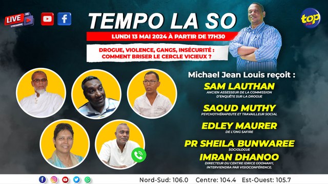 Tempo La So: Michael Jean Louis reçoit Sam Lauthan, Saoud Muthy, Edley Maurer, Pr Sheila Bunwaree.