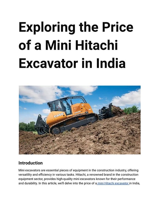 Exploring the Price of a Mini Hitachi Excavator in India
