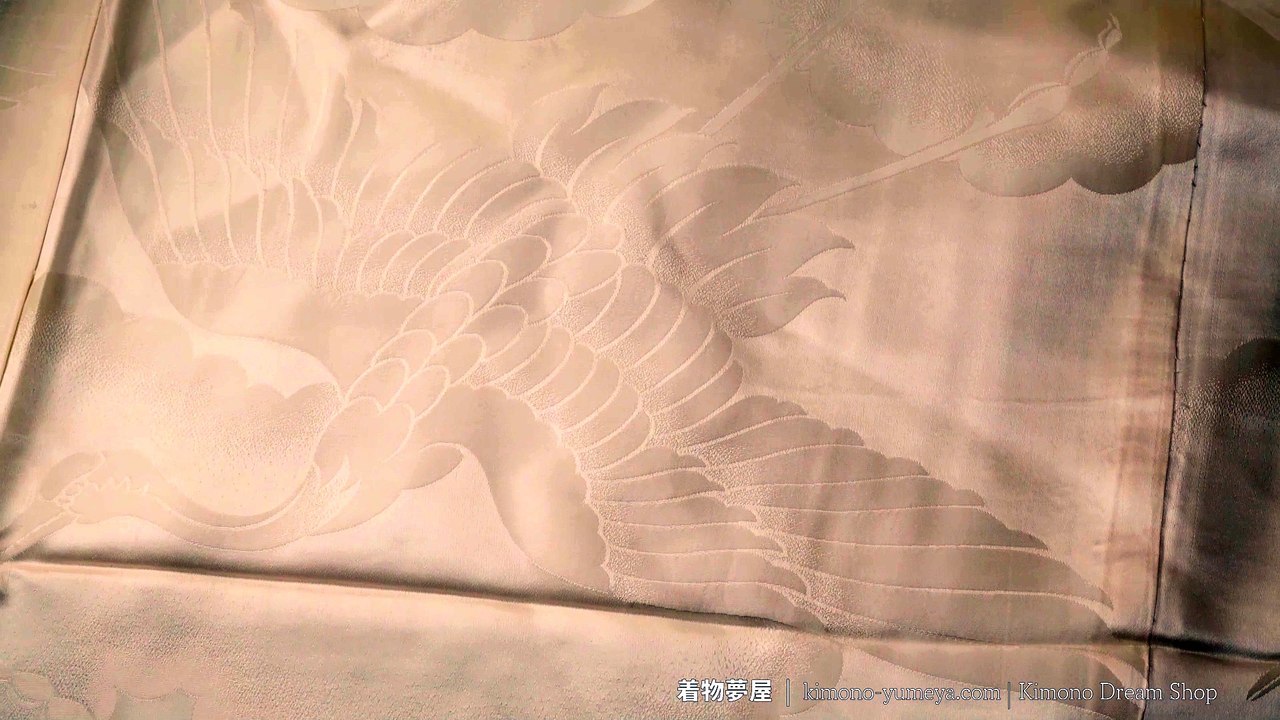 Cranes & Clouds Off White Kakeshita - Vintage Silk Inner Wedding Kimono for Women - Shiromuku Solid Color - Traditional Japanese Clothing