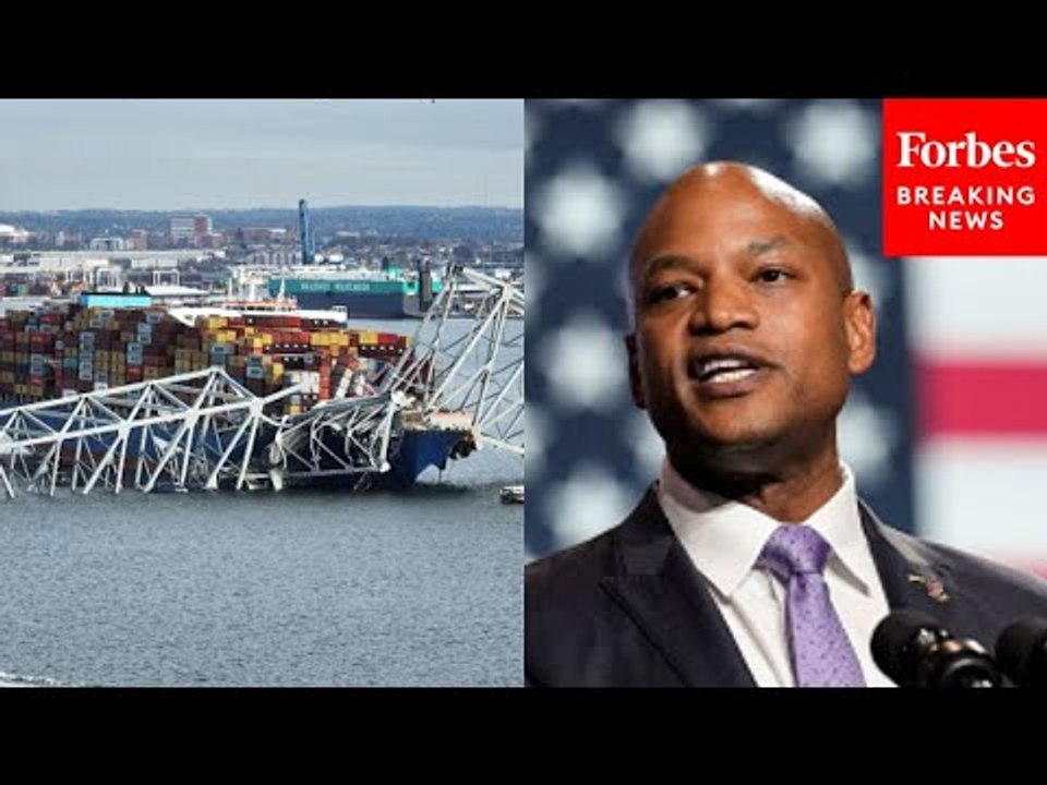 Maryland Gov. Wes Moore Leads News Conference On Key Bridge Collapse As Controlled Demolition Begins