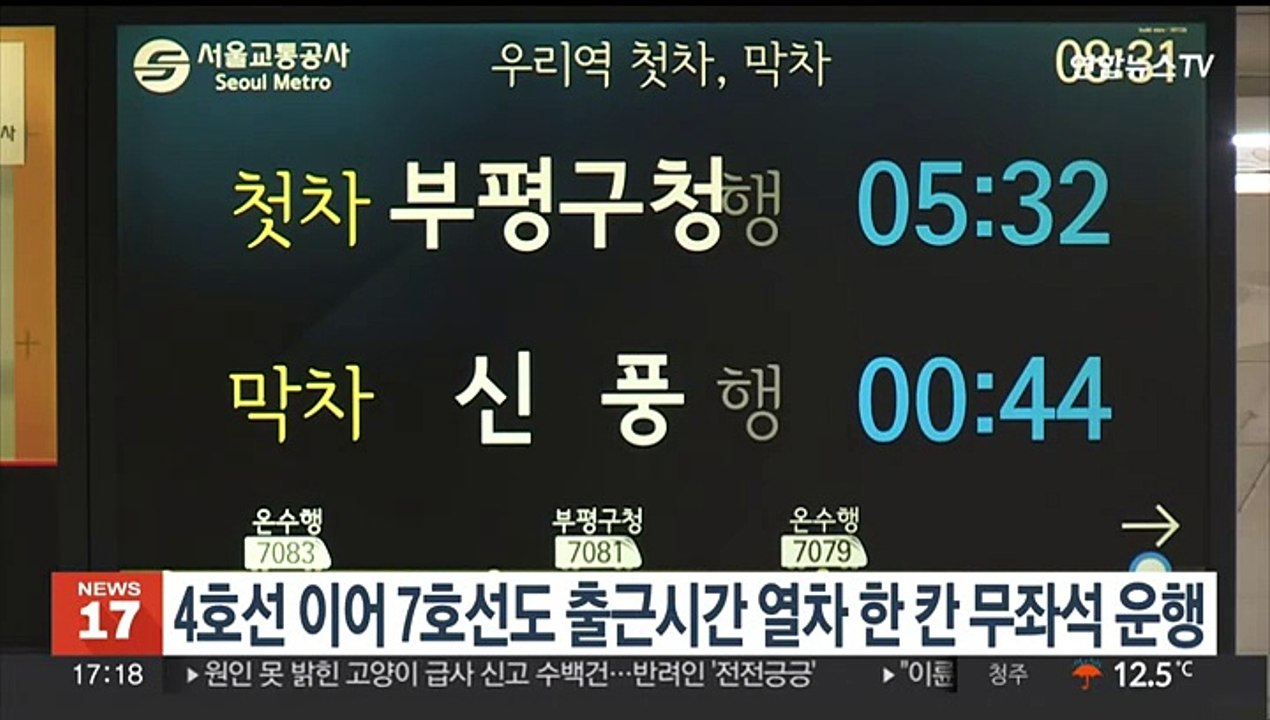 4호선 이어 7호선도 출근시간 열차 한칸 무좌석 운행