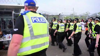 Police and protesters clash at blockade outside Thales in Govan