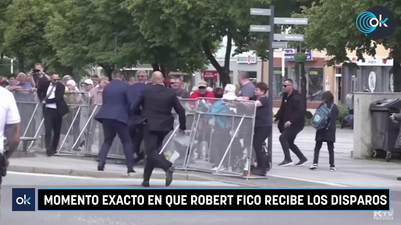 Momento exacto en que Robert Fico recibe los disparos