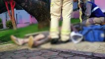 Homem cai de três metros enquanto pintava casa e precisa ser socorrido pelo Siate