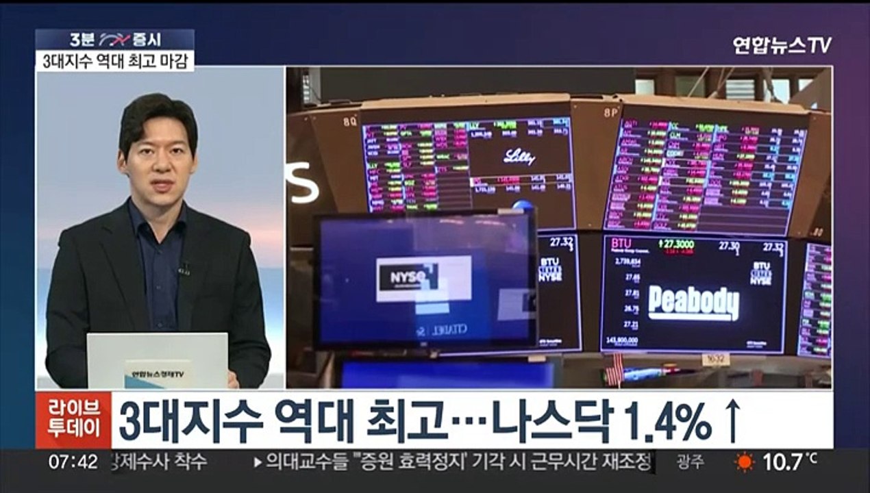 [3분증시] 뉴욕증시 역대 최고…"이르면 9월 금리 인하" 外