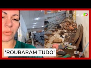 Empresária chora ao dizer que teve comércio saqueado no RS: 'Roubaram tudo'