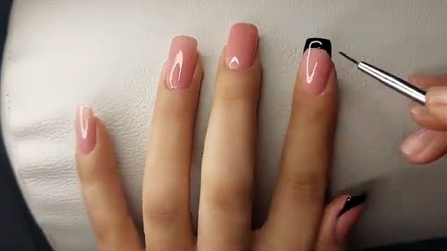 Beautiful black French nails  Easy tips nailart