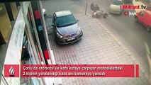 Tekirdağ'da 2 kişinin yaralandığı kaza kamerada