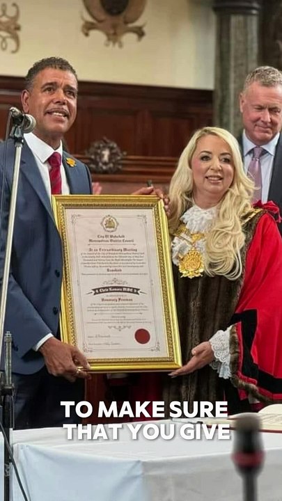 Emotional Chris Kamara makes gets tearful as he makes speech after being awarded awarded Freedom of the City of Wakefield