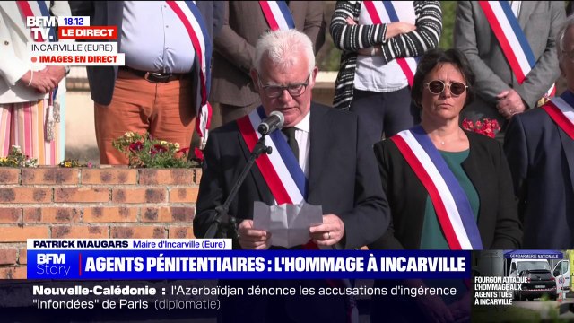 Patrick Maugars (maire d'Incarville, dans l'Eure): Nous sommes tous réunis pour rendre un hommage aux deux agents pénitentiaires sauvagement assassinés il y a deux jours