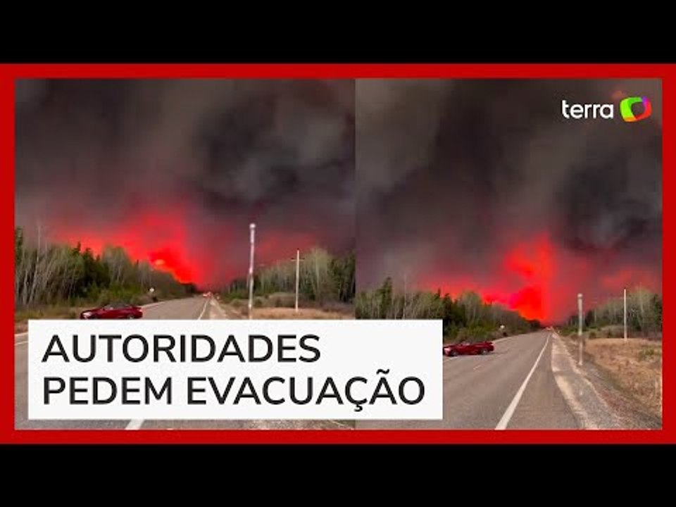Incêndios florestais cobrem o céu de fumaça em estrada no Canadá