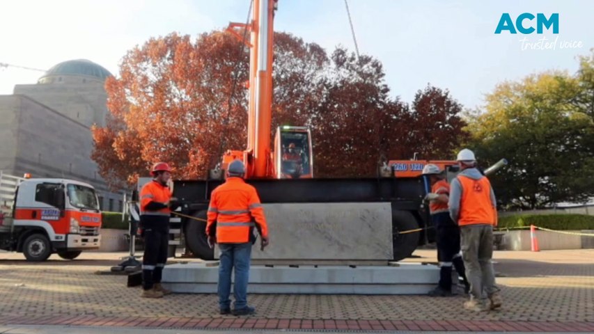 The six-and-a-half tonne Stone of Remembrance has been moved back to its central place at the Australian War Memorial. It was moved aside in 2021 for the rebuild there. Watch how it was done.