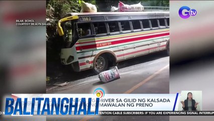 Bus, ibinangga sa gilid ng kalsada matapos umanong mawalan ng preno | Balitanghali