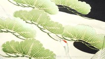 Ocean Waves & Pine Trees with Cranes Flying Overhead Black Tomesode - Vintage Silk Kurotomesode - Japanese Women's Kimono