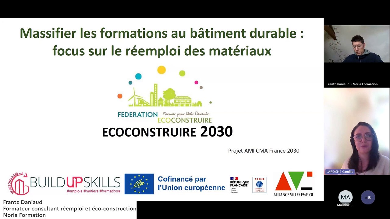 Webinaire BUS2 N°6 – "Massifier les formations au bâtiment durable : Focus sur le réemploi des matériaux"