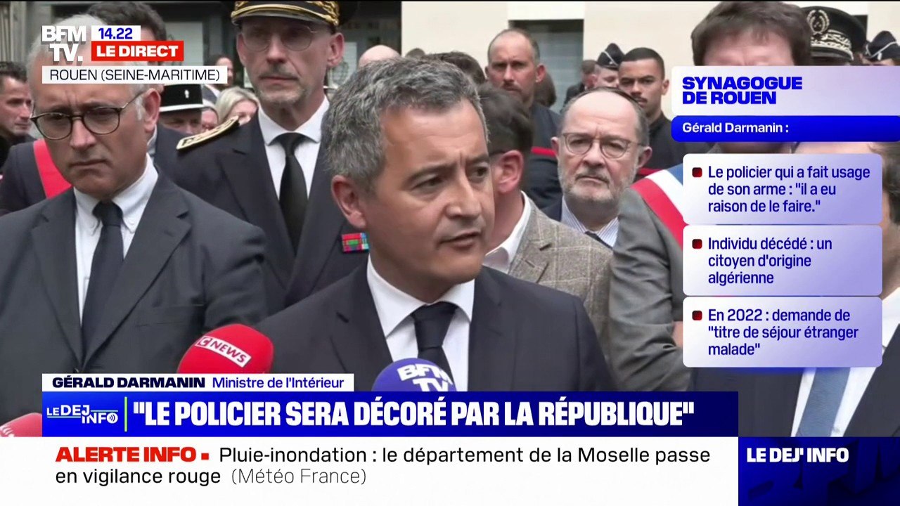 Synagogue visée à Rouen: Gérald Darmanin affirme que le policier "a fait son travail" et dénonce un "procès systématique contre les forces de l'ordre"