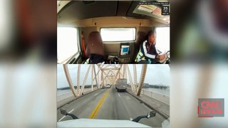 ABD'de köprüde asılı kalan kamyonet sürücüsü ölümden böyle dönmüş