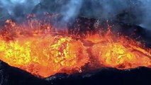 Drone approaches the boiling volcano and zooms into the lava pot! Iceland 17.07.23 Flight 2