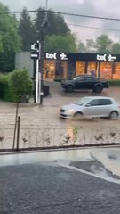 Le centre d'Aubel inondé