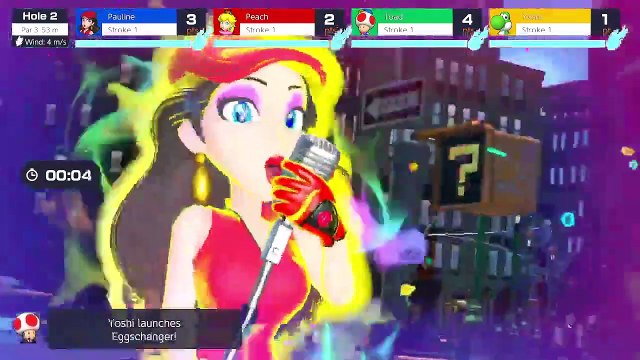 Mario Golf Super Rush - Speed Golf - Pauline vs Peach vs Toad vs Yoshi - New Donk City