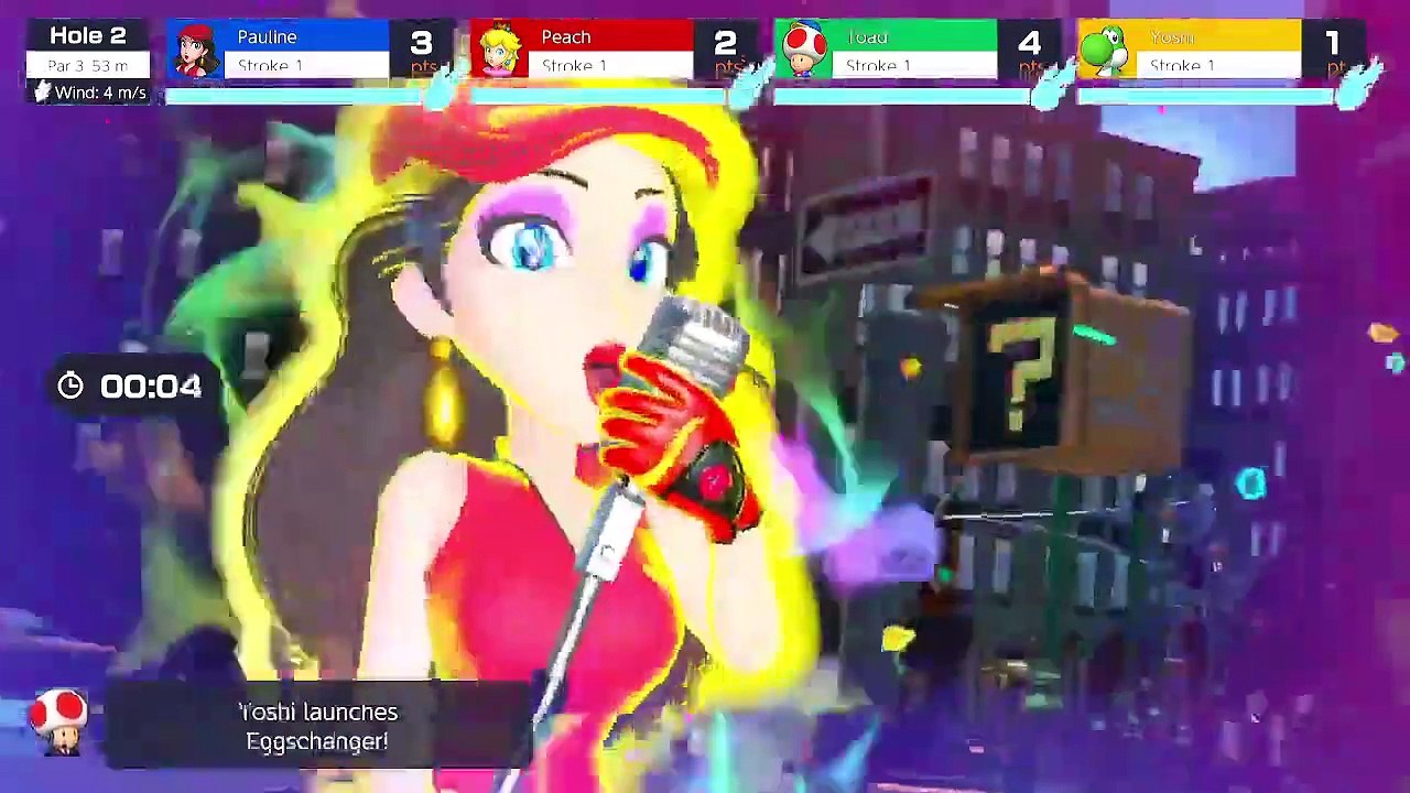 Mario Golf Super Rush - Speed Golf - Pauline vs Peach vs Toad vs Yoshi - New Donk City