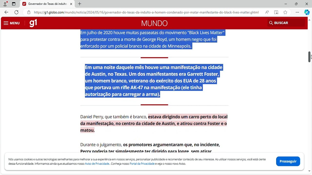 Governador do Texas dá indulto a homem condenado por matar manifestante do 'Black Lives Matter'