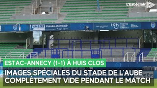 Le Stade de l'Aube complètement vide pendant Estac-Annecy, match joué à huis clos