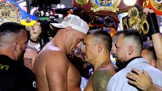 Tyson Fury vows to knock Oleksandr Usyk ‘spark out’ at fiery Riyadh weigh-in