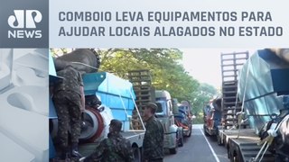 Sete carretas do Exército transportam bombas da Sabesp para drenar água no RS