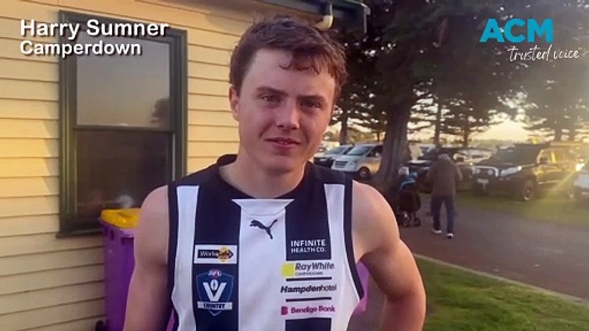 Camperdown's Harry Sumner speaks following his side's 2024 round six Hampden football league win against Port Fairy.