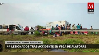 Volcadura de autobús turístico en Vega de Alatorre, Veracruz, dejando 44 heridos