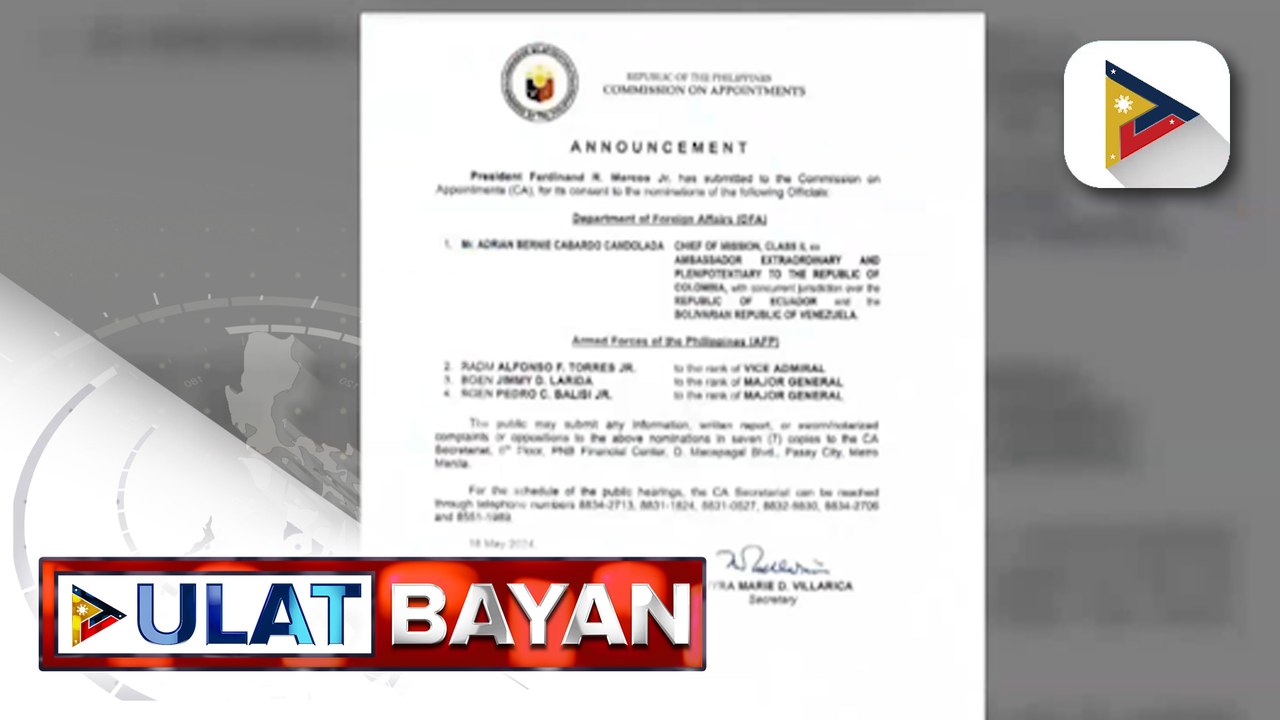 Nominasyon ng ilang opisyal ng DFA at AFP, isinumite ni PBBM sa CA