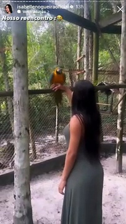 Ex-BBB Isabelle reencontra sua "filha", a arara Jackson