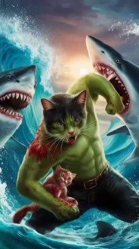 Daddy fighting with shark save the kitten part 2 _cat _kitten _cute _trending _catlover _shorts(720P_HD)