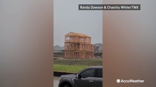 Building under construction torn down by storm winds