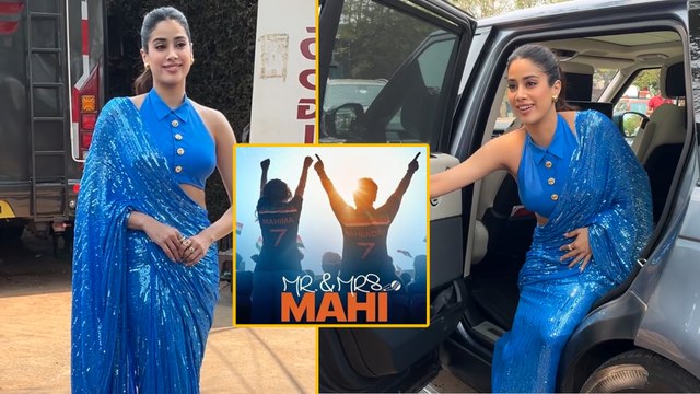 MAHI Girl Janhvi Kapoor Arrives In An Electric Blue Shiny Saree For Film Promotions!