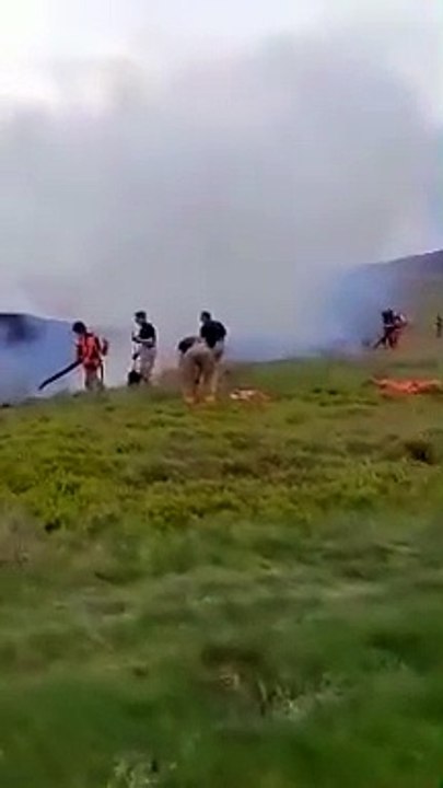 Fire crews tackle moorland fire at Marsden Moor in Yorkshire