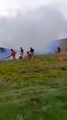 Fire crews tackle moorland fire at Marsden Moor in Yorkshire