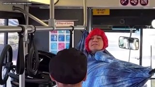 El vídeo viral de un hombre instalándose en una hamaca en medio de un autobús