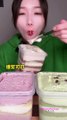 #46 Desserts mukbang/ASMR || Cheese jars(Strawberry-Red velvet, Cocoa, Milky taro paste, Matcha r...