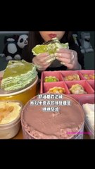 #47 Desserts mukbang/ASMR || Matcha crepecake, Macaron(strawberry, banana, mango, cantaloupe, blu...