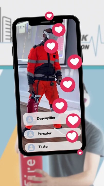 il éteint un feu  avec Un extincteur dans la réalité virtuelle
