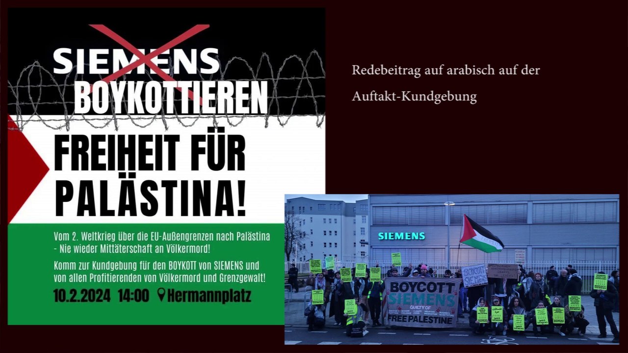 02 Redebeitrag auf arabisch auf der Auftaktkundgebung - SIEMENS boykottieren – Freiheit für Palästina!