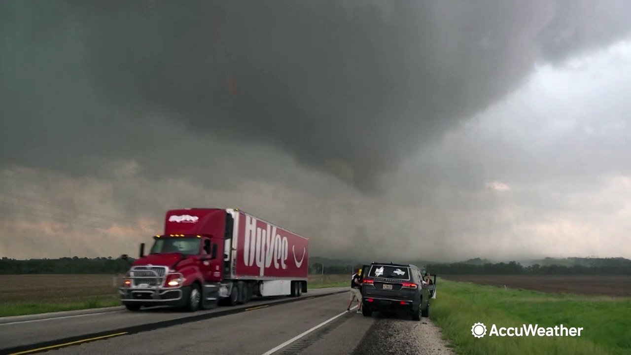 Tornado leaves field of debris after crossing highway in Iowa