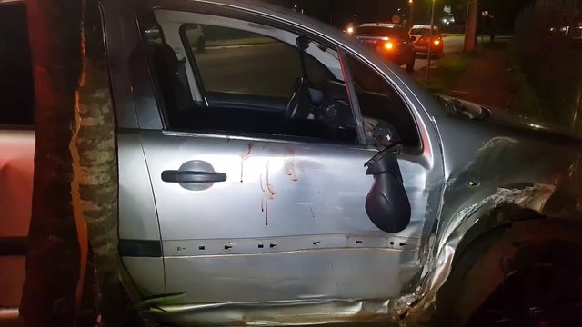 Motorista perde o controle da direção e bate carro contra árvore no Brasília
