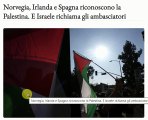 Norvegia, Irlanda e Spagna riconoscono la Palestina. E Israele richiama gli ambasciatori