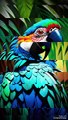 Macaw parrot in the tropical jungle. Monstera. Palm branch.