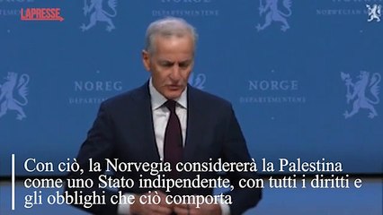 L'annuncio del premier norvegese: «Riconosceremo la Palestina come uno Stato indipendente»