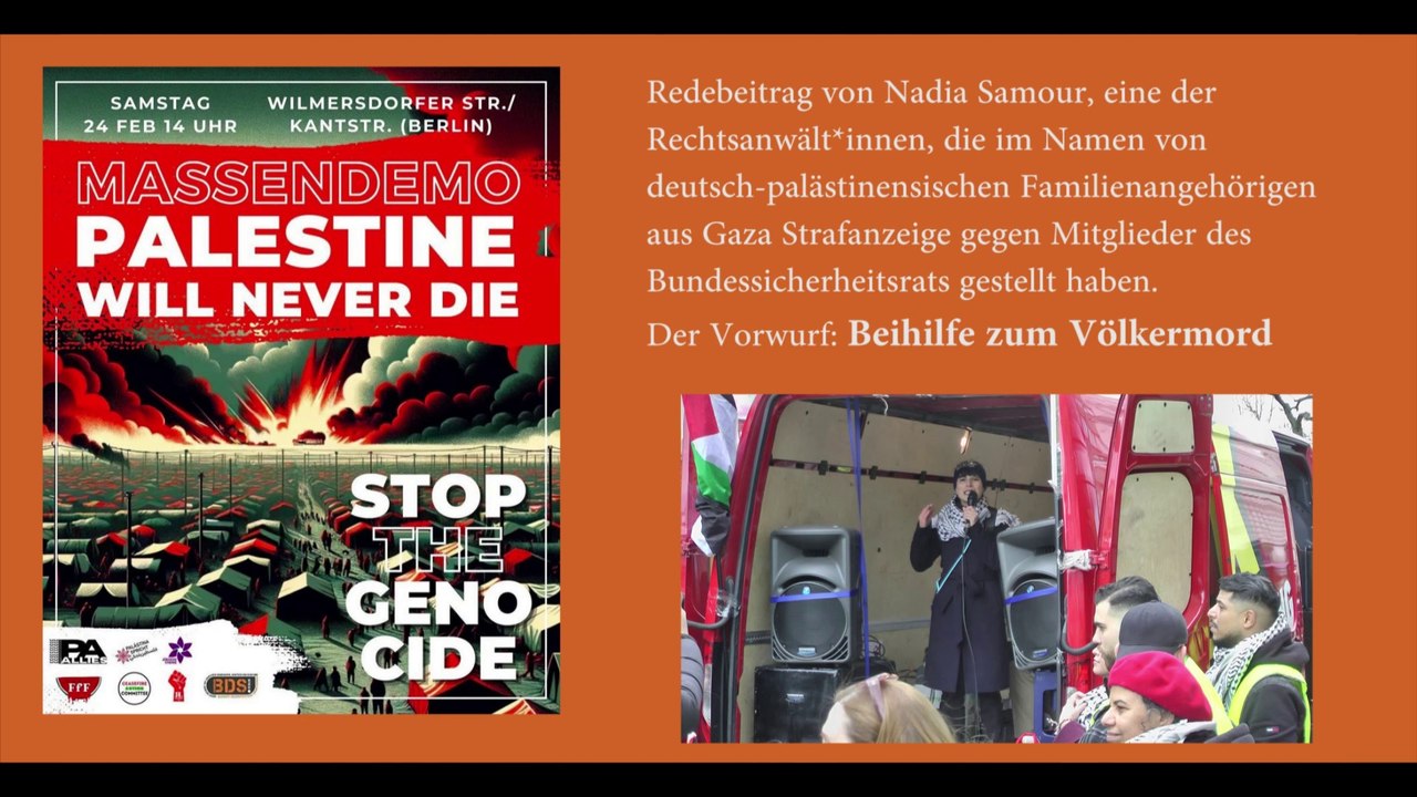 Nadia Samour - 1. Redebeitrag auf der Demo 'Palestine will never die' in Berlin